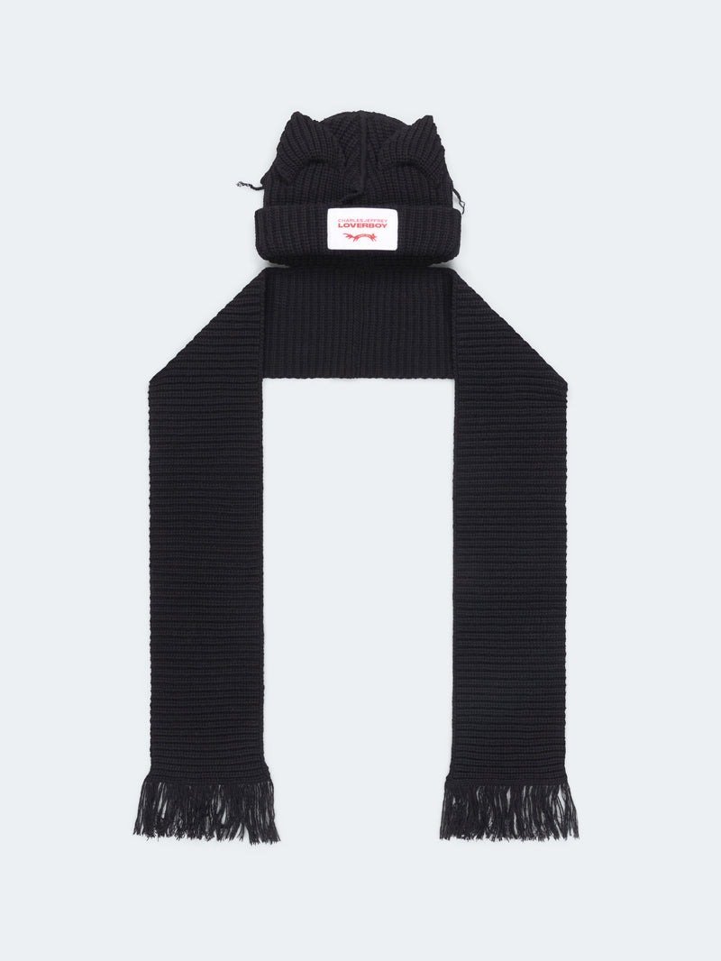 Chunky Ears Beanie Scarf Black1