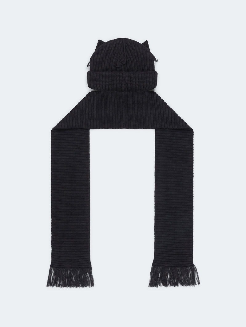 Chunky Ears Beanie Scarf Black2