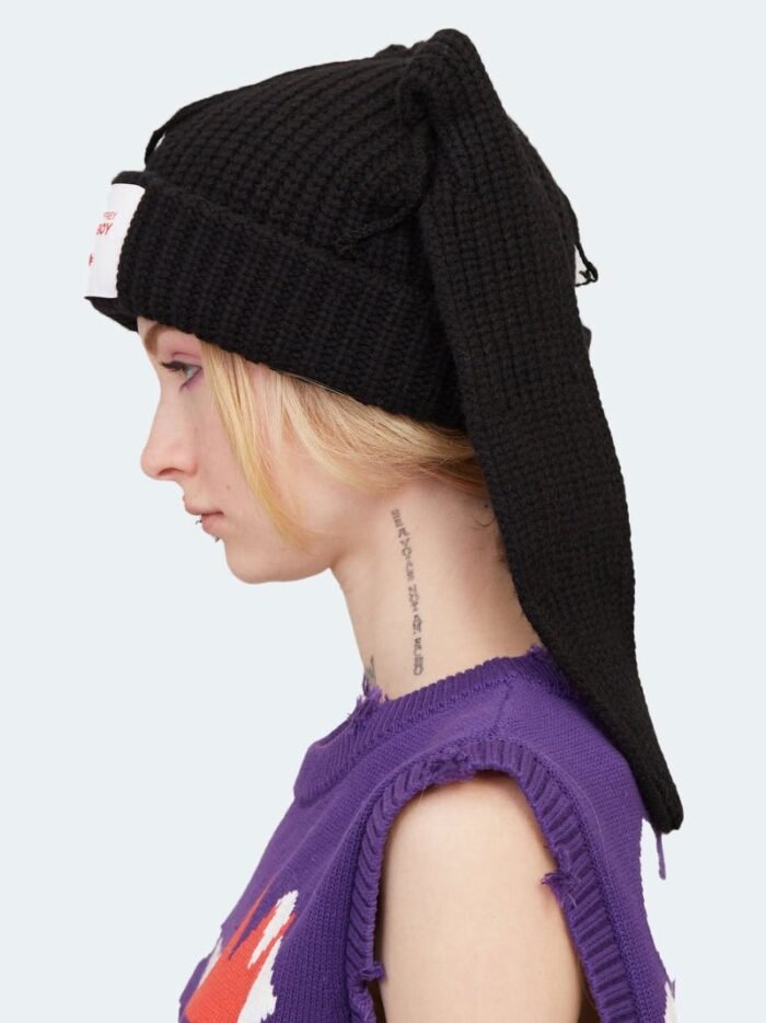 Chunky Rabbit Beanie Black2