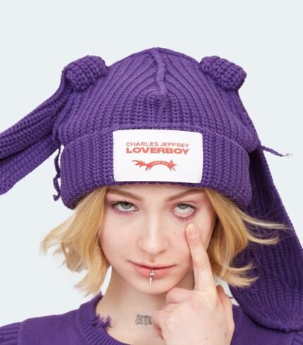 Chunky Rabbit Beanie Purple1