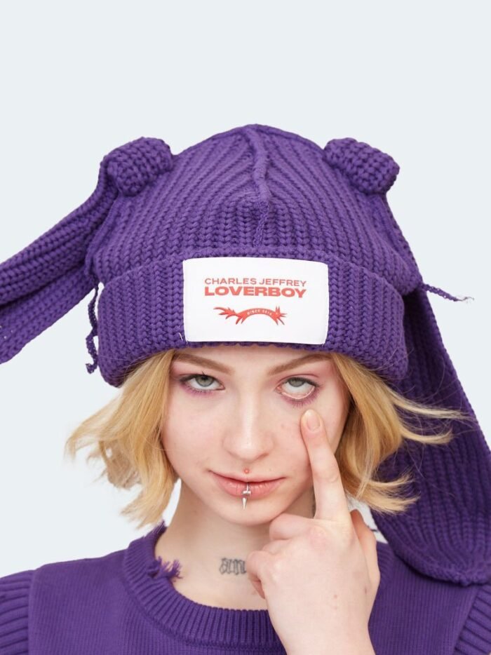 Chunky Rabbit Beanie Purple1