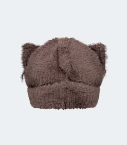 Fluffy Chunky Ears Beanie Brown2