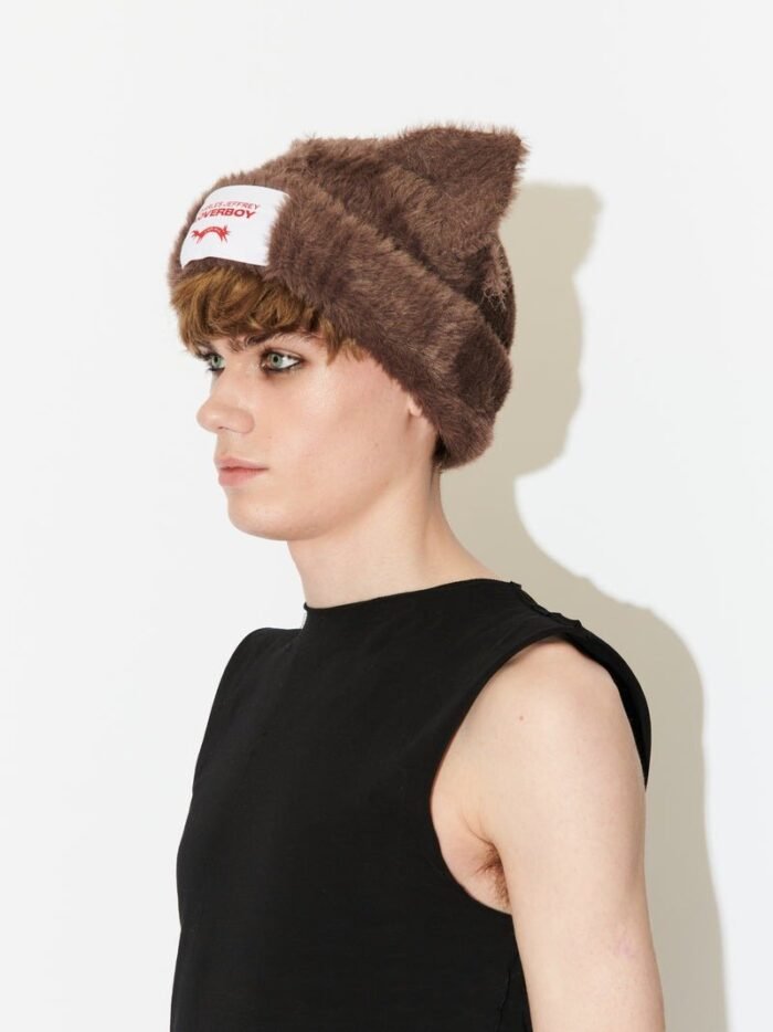 Fluffy Chunky Ears Beanie Brown3