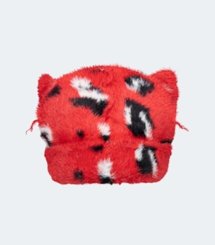 Fluffy Chunky Ears Beanie Red Leopard2