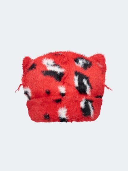 Fluffy Chunky Ears Beanie Red Leopard2