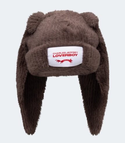 Fluffy Chunky Rabbit Beanie Brown1