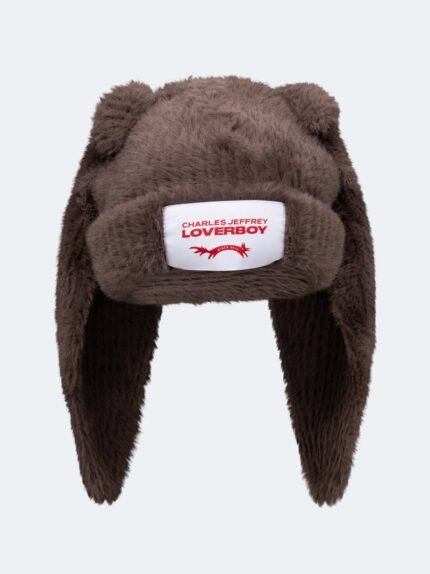 Fluffy Chunky Rabbit Beanie Brown1