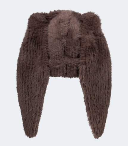 Fluffy Chunky Rabbit Beanie Brown2