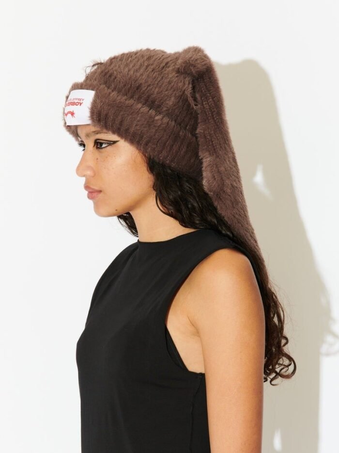 Fluffy Chunky Rabbit Beanie Brown3