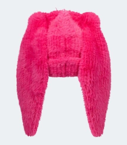 Fluffy Chunky Rabbit Beanie Pink2