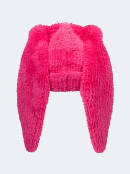 Fluffy Chunky Rabbit Beanie Pink2