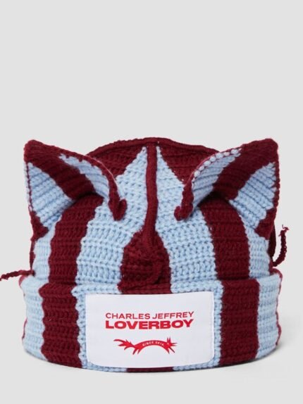 Striped Ears Beanie – Sky Burgundy1