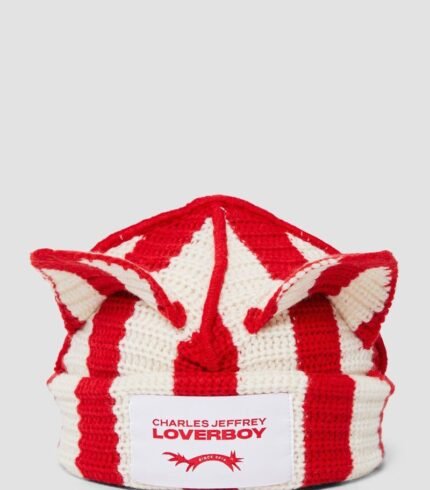 Striped Ears Beanie Red Ecru1