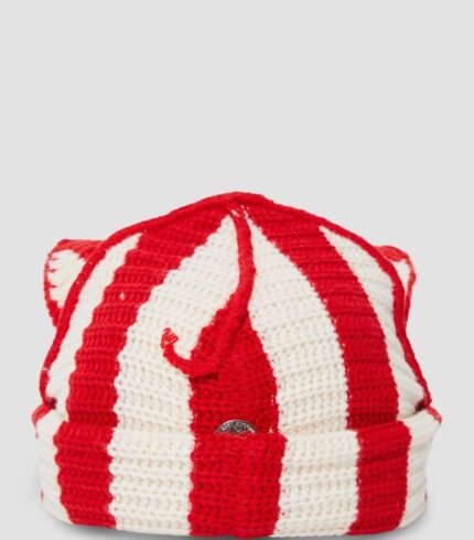 Striped Ears Beanie Red Ecru2