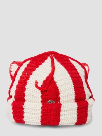 Striped Ears Beanie Red Ecru2