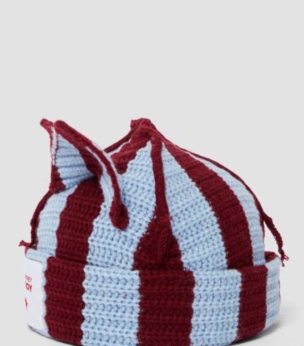 Striped Ears Beanie – Sky Burgundy2