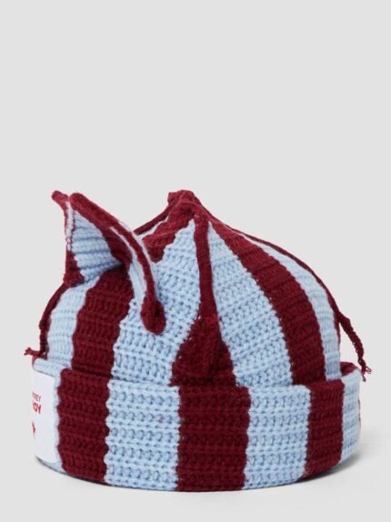 Striped Ears Beanie – Sky Burgundy2